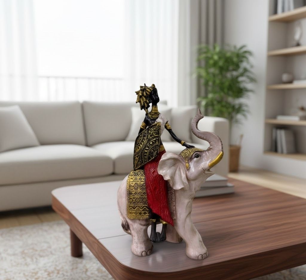 African Elephant Tribal Lady Figurine Statue, Antique Finish Home Decorative Showpiece Resin product image